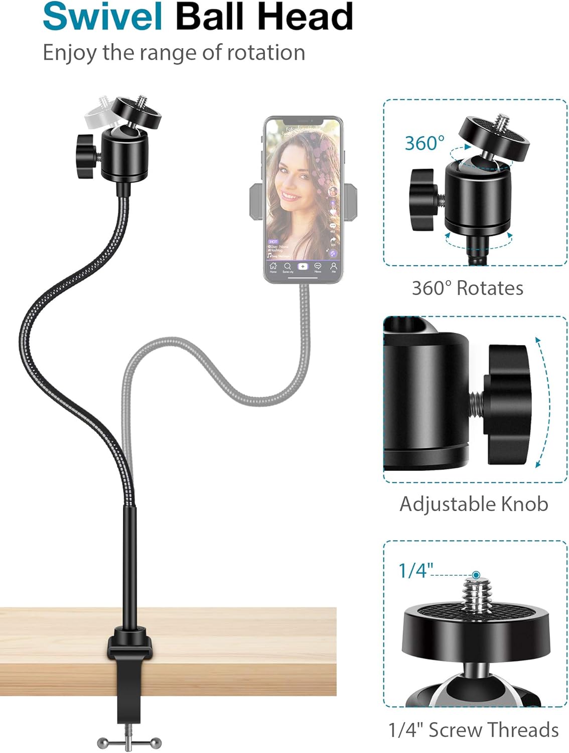 InnoGear 25 Inch Webcam Stand, Flexible Cell Phone Stand Desk Mount Camera Stand Gooseneck for Logitech Webcam BRIO C920 C920S C922 C922x C925e C930 C930e C615 : Electronics