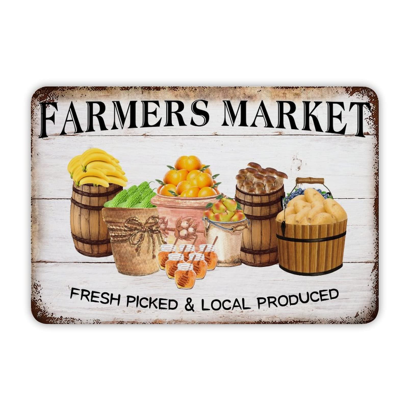 ENEDNATE Farmers Market Fresh Picked & Local Produced Aluminum Sign 12x8 inch Vintage Metal Tin Sign Home Decor for Club Bar Garden Kitchen Restaurant