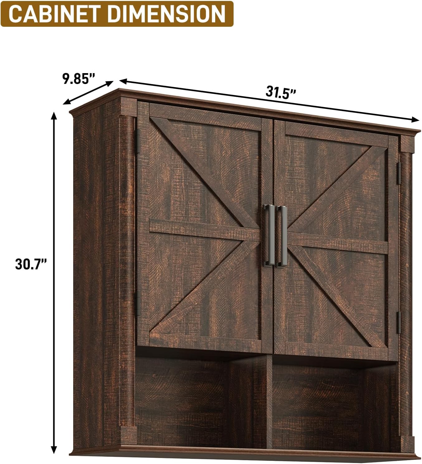 Farmhouse Bathroom Storage Cabinet,Double Wooden Bathroom Wall Cabinet with Roman Column Decor, Farmhouse Medicine Cabinets w Barn Doors,Storage Cabinets Wall Mounted for Kitchen(Wood Brown)