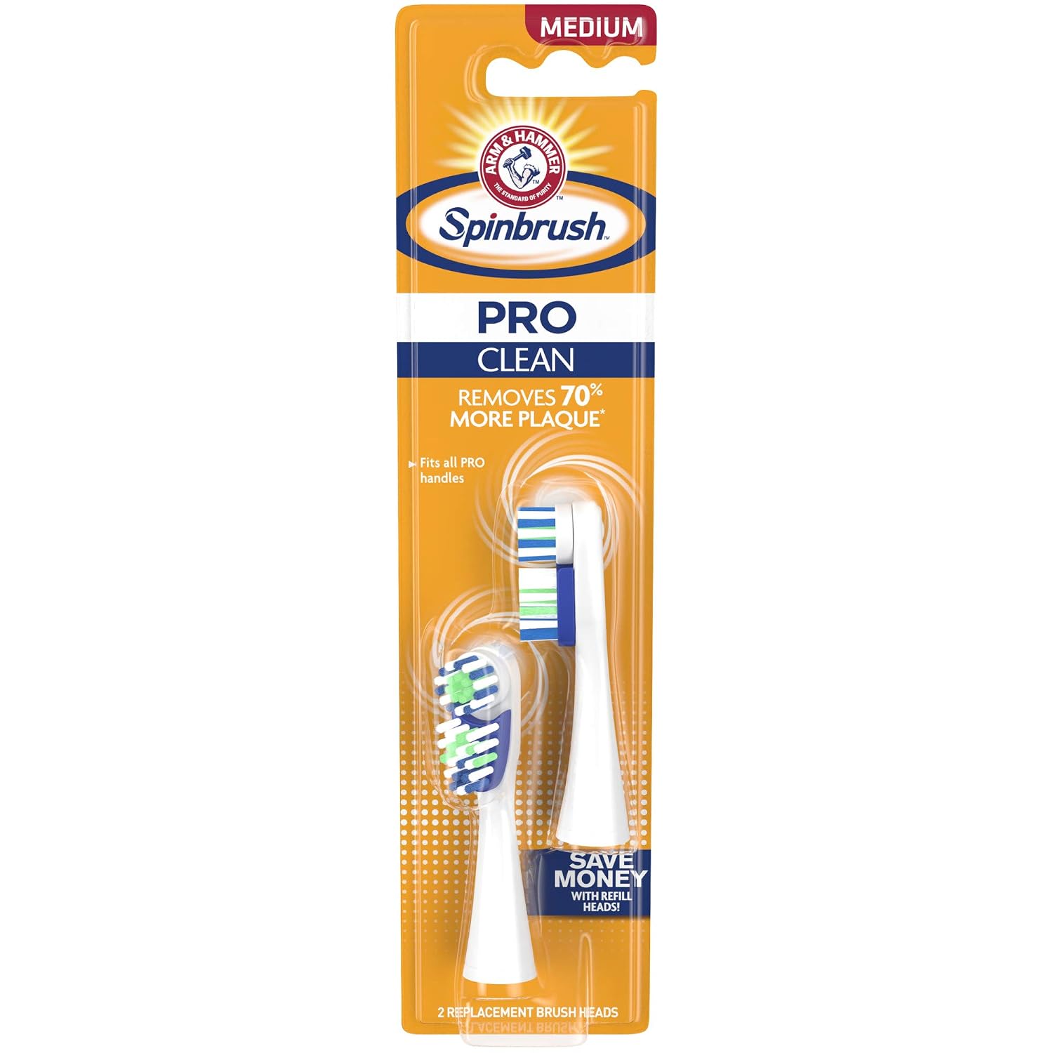 ARM & HAMMER Spinbrush PRO Series Daily Clean Replacement Brush Heads, Medium, 2 Count