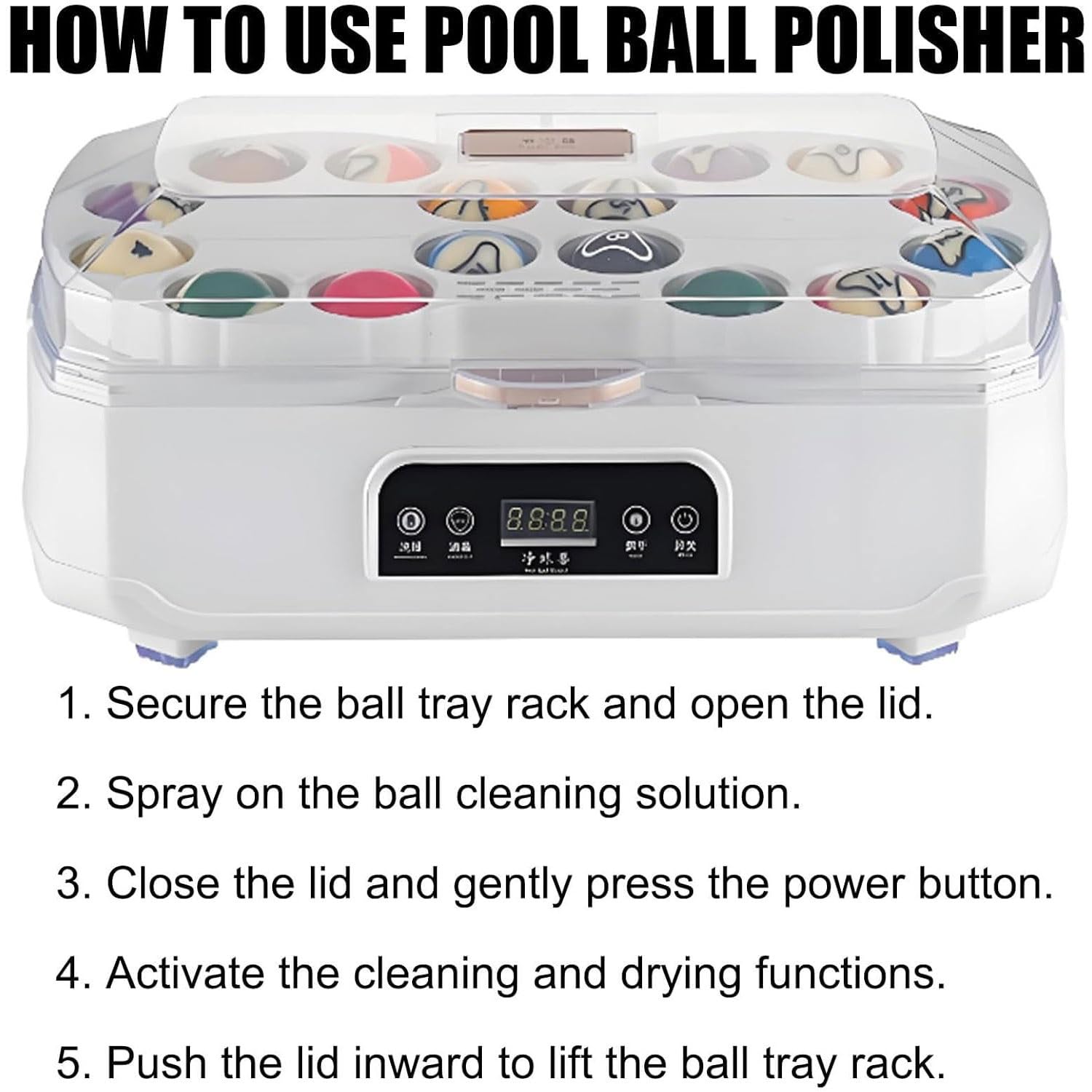 Pulidor y limpiador de bolas de billar con pantalla LCD, máquina de limpieza automática de bolas de piscina con función de secado y ranuras de fieltro de lana