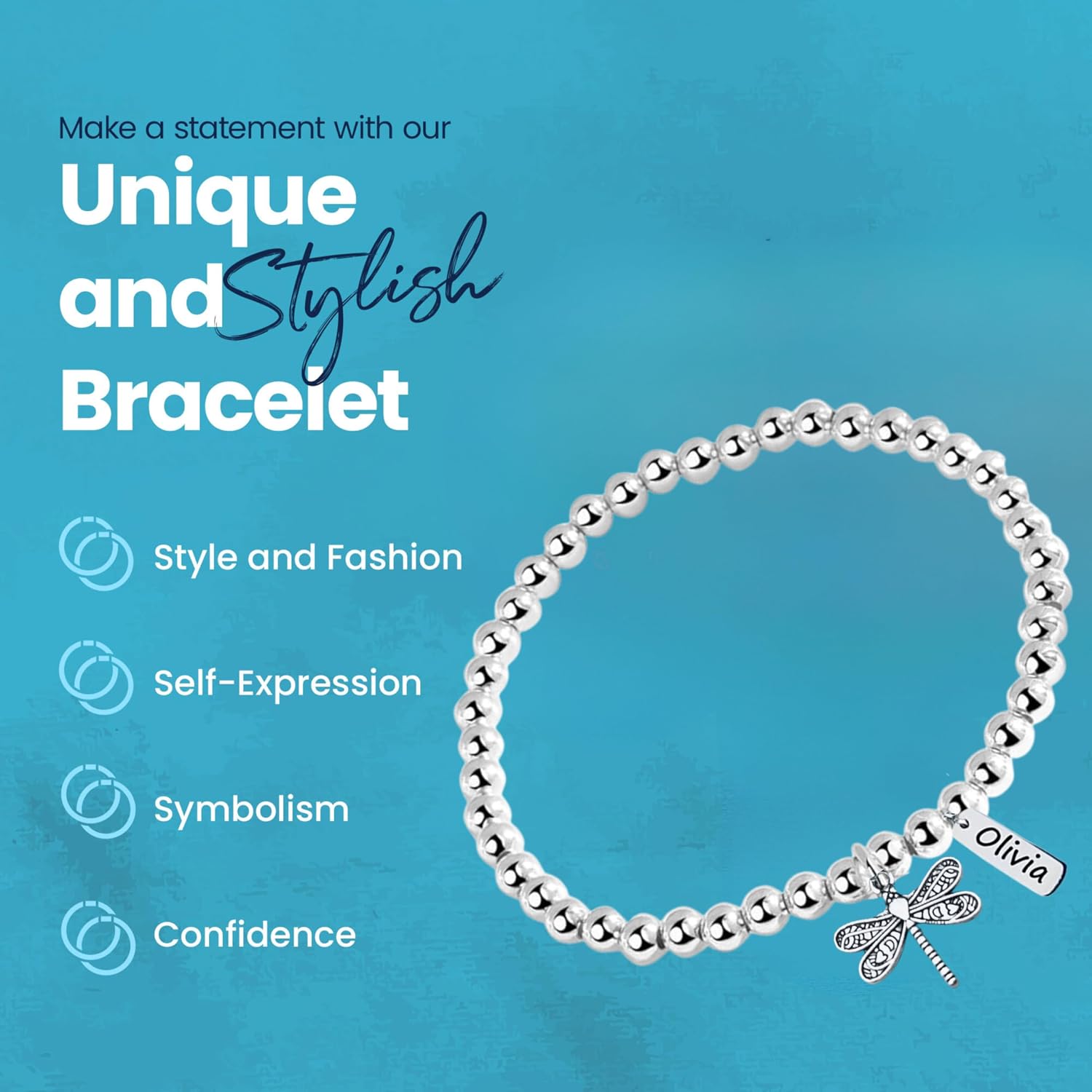 Personalized Dragonfly Beaded Adjustable Bracelet with Engraved Tag Charm, Dragonfly Gift, Dragonfly Jewelry, Custom Dragonfly Lover Accessories for Girls