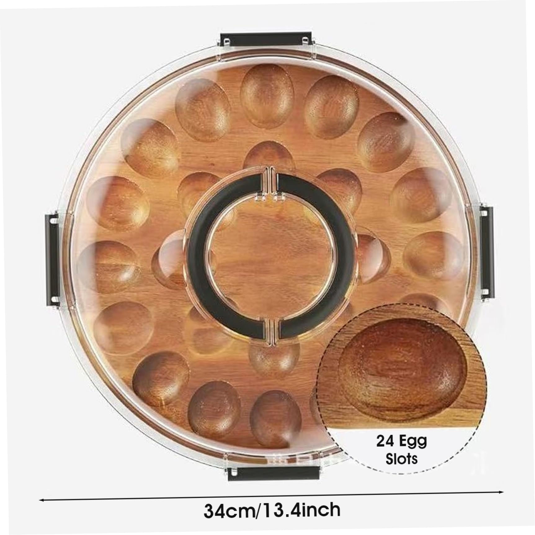 Bandeja para huevos con tapa, 24 compartimentos, bandeja de madera de acacia con asa para fiestas, almuerzos, bufés