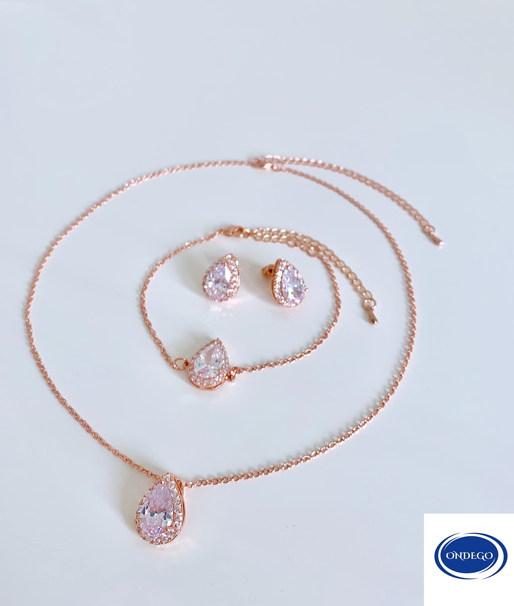 ZIRKONIA Brautschmuck rosegold Schmuckset Hochzeit Ohrringe Kette dezent schlicht elegant tropfen tropfenform