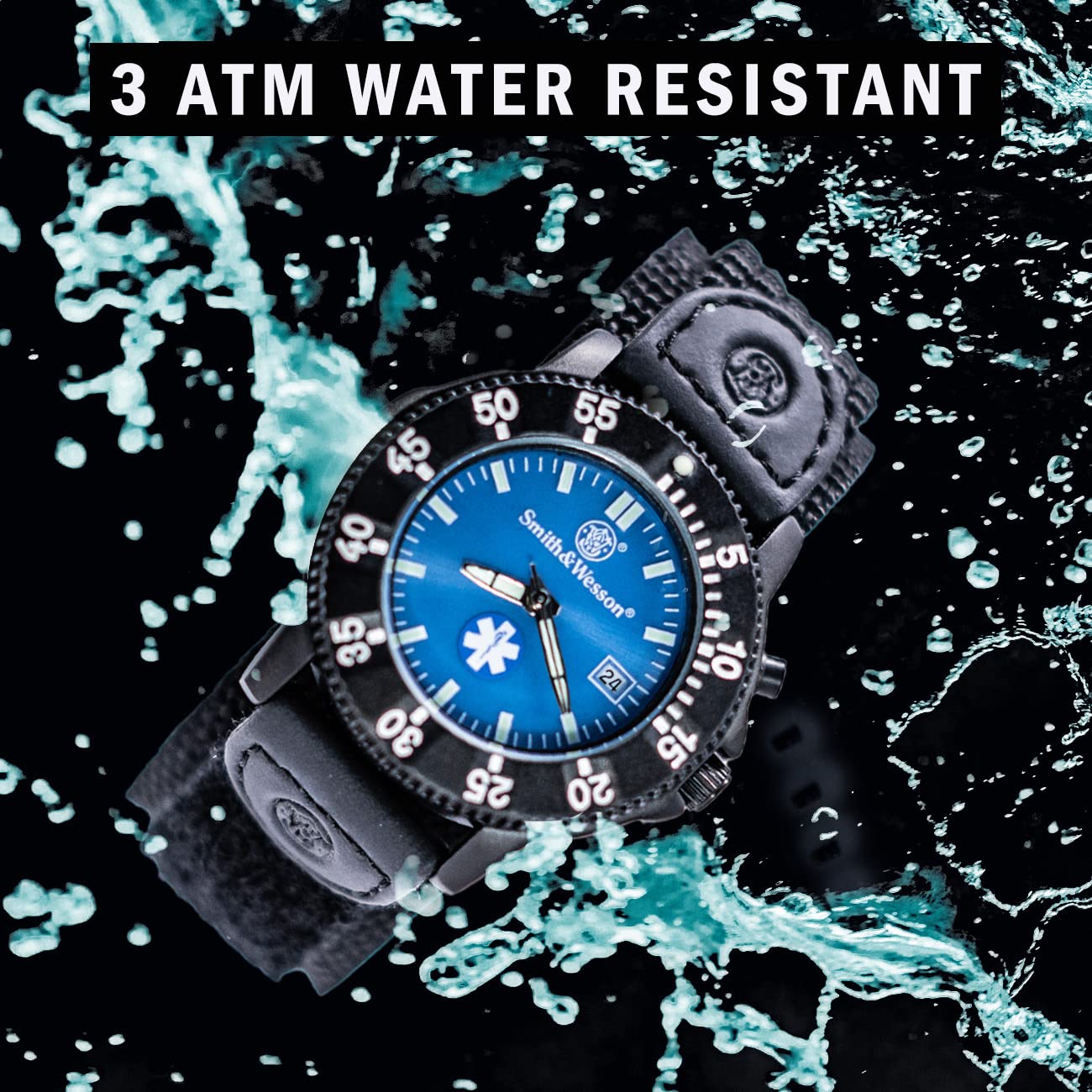 EMT - Reloj para hombre, esfera azul, retroiluminación, cuarzo de 1.575 pulgadas, resistente al agua 3ATM, resistente a los arañazos, reloj militar para médicos y uso al aire libre 4