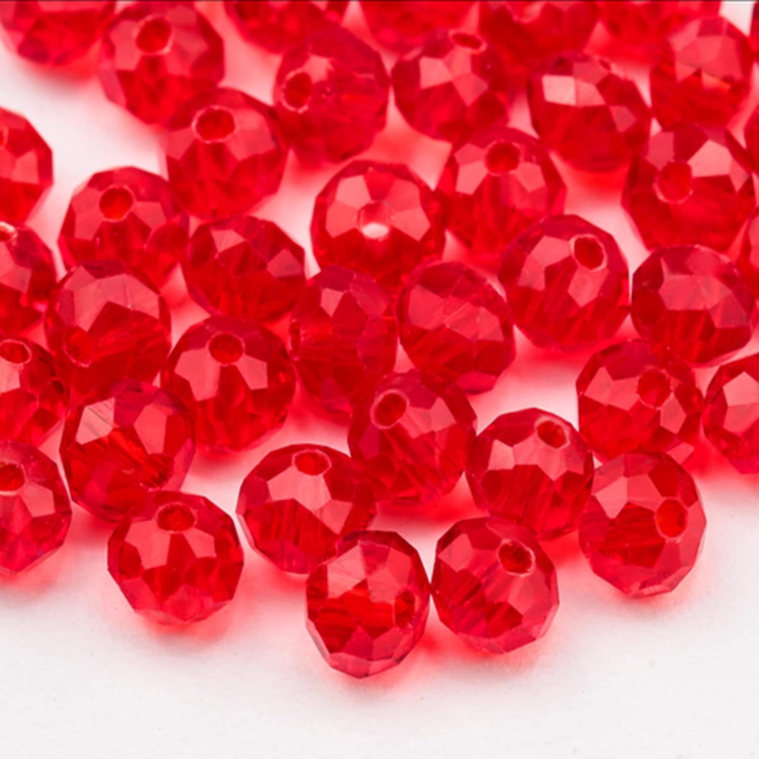 430PCS Briolette Crystal Glass Beads, 6mm Siam Red Faceted Rondelle Glass Beads with Hole, for Jewelry Making, DIY Crafts Projects