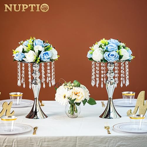 Miniatura 3 de Soporte alto de flores de cristal para boda, camino de carretera, centro de mesa, candelabro de flores de cristal, florero de metal para mesas de
