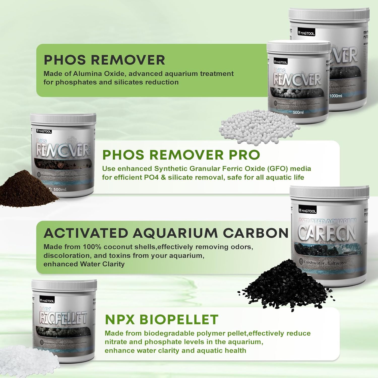 MagTool Advanced Phosphate and Silicate Remover Aquarium Filter Media, Ideal for Saltwater Tank (500ml)