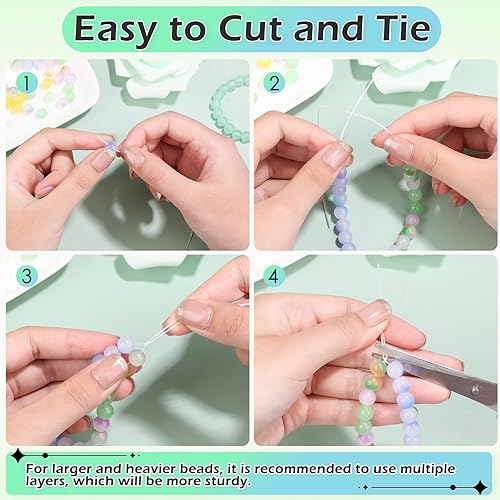 Miniatura 4 de PAXCOO 2 rollos de cuerda elástica para pulseras, cuerda elástica mágica para joyas, para pulseras, collares, cuentas de arcilla, cuentas de pony