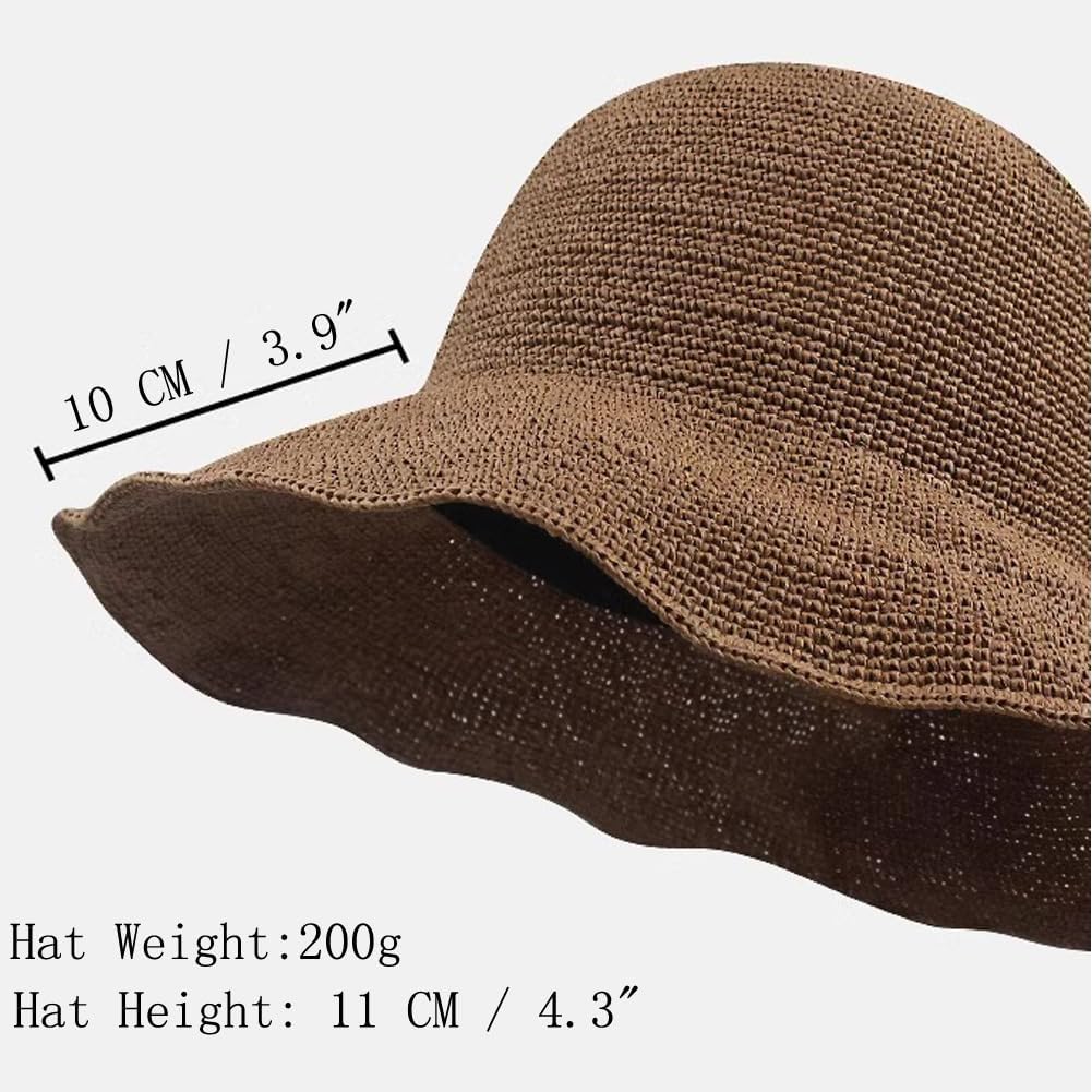 KORADI Womens Sun Hats Crochet Straw Hat Wide Brim Summer Beach Bucket Hat Foldable Floppy Dome Straw Cap