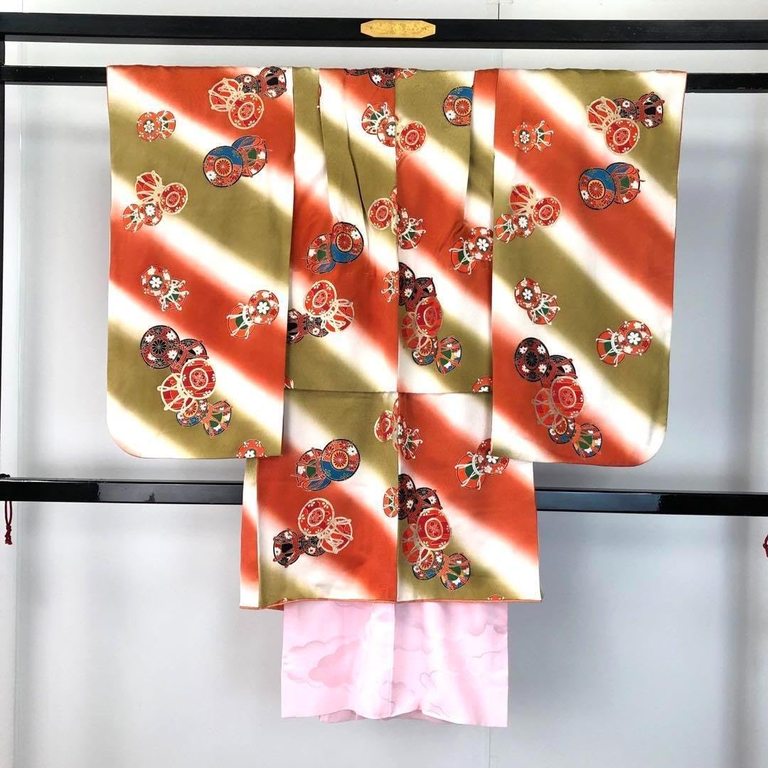 子供着物 七五三 3歳 7歳 襦袢付 半衿付 鼓に暈し模様 CK-7312