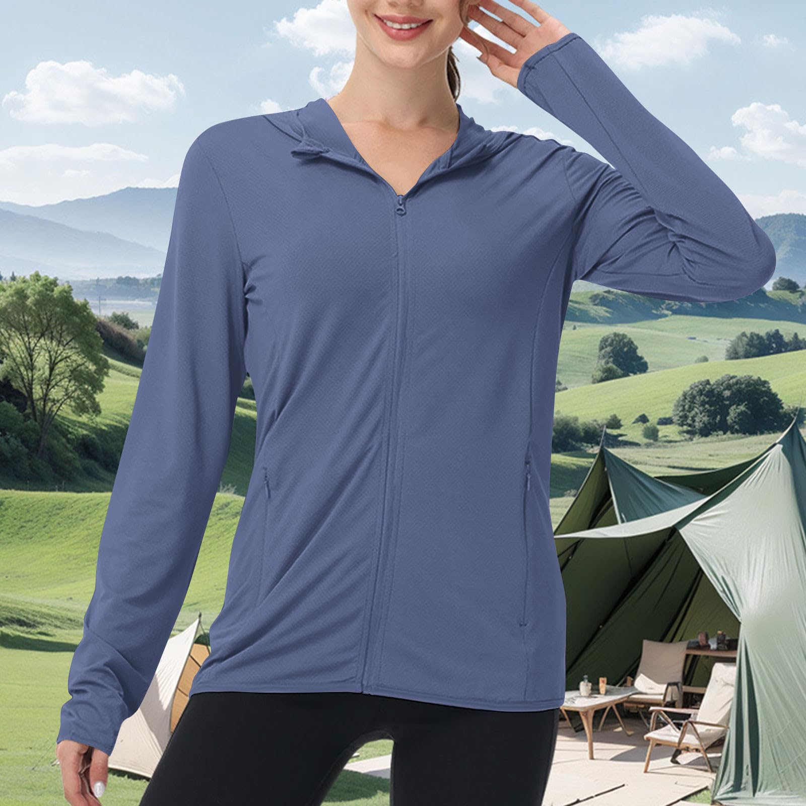 Mrat Giacca con protezione UV da donna estiva ad asciugatura rapida UPF 50+ protezione UV felpe con cappuccio da donna a maniche lunghe con zip camicie da corsa leggere atletiche slim top rashguard