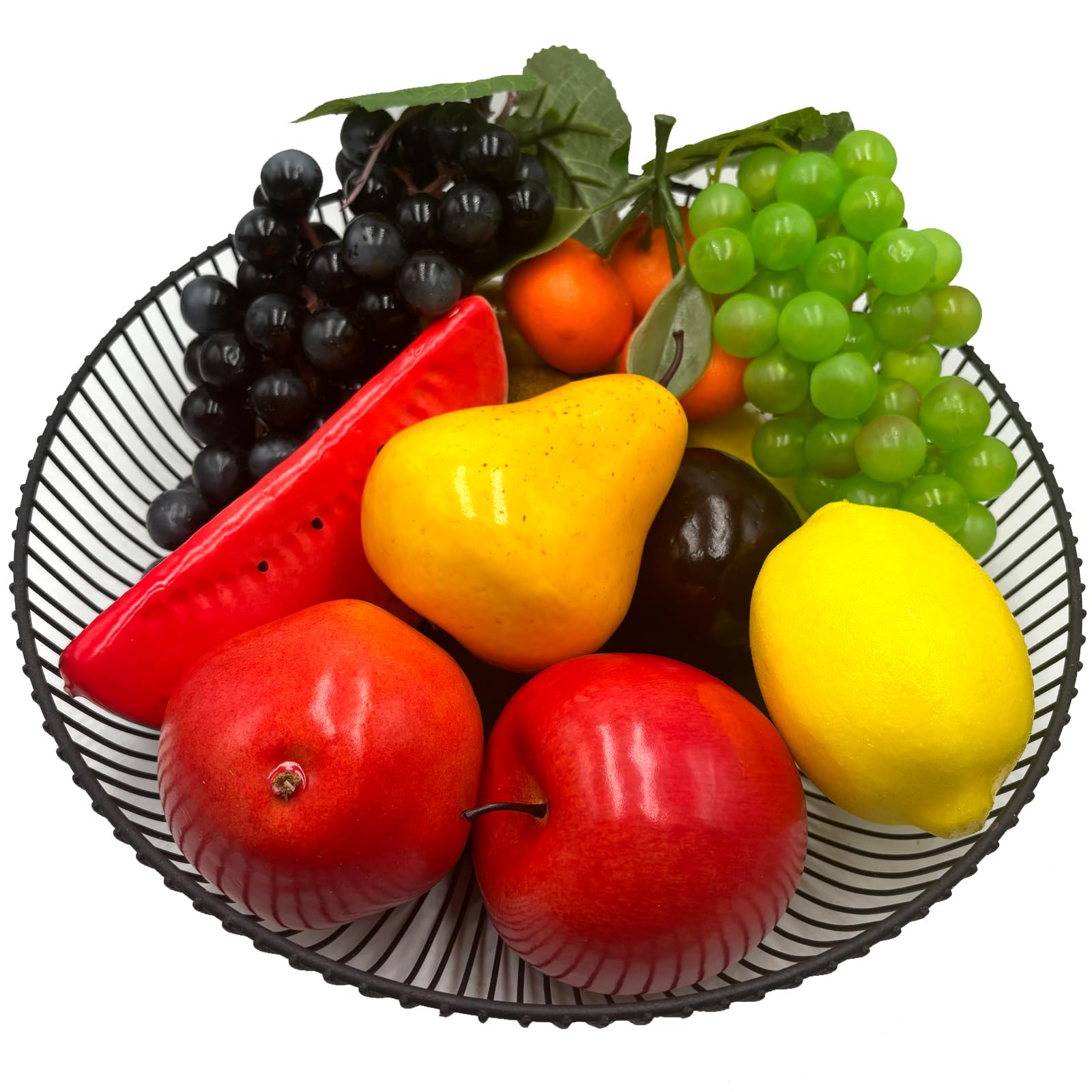 Wavefind 12PCS Fake Fruits Decoration Home Artisticial Apples Pears Lemons Grapes Pomegranates Strawberries Black Bollinger Bananas Kiwi Satsume Orange Watermelon Slices Realistic Photography Props