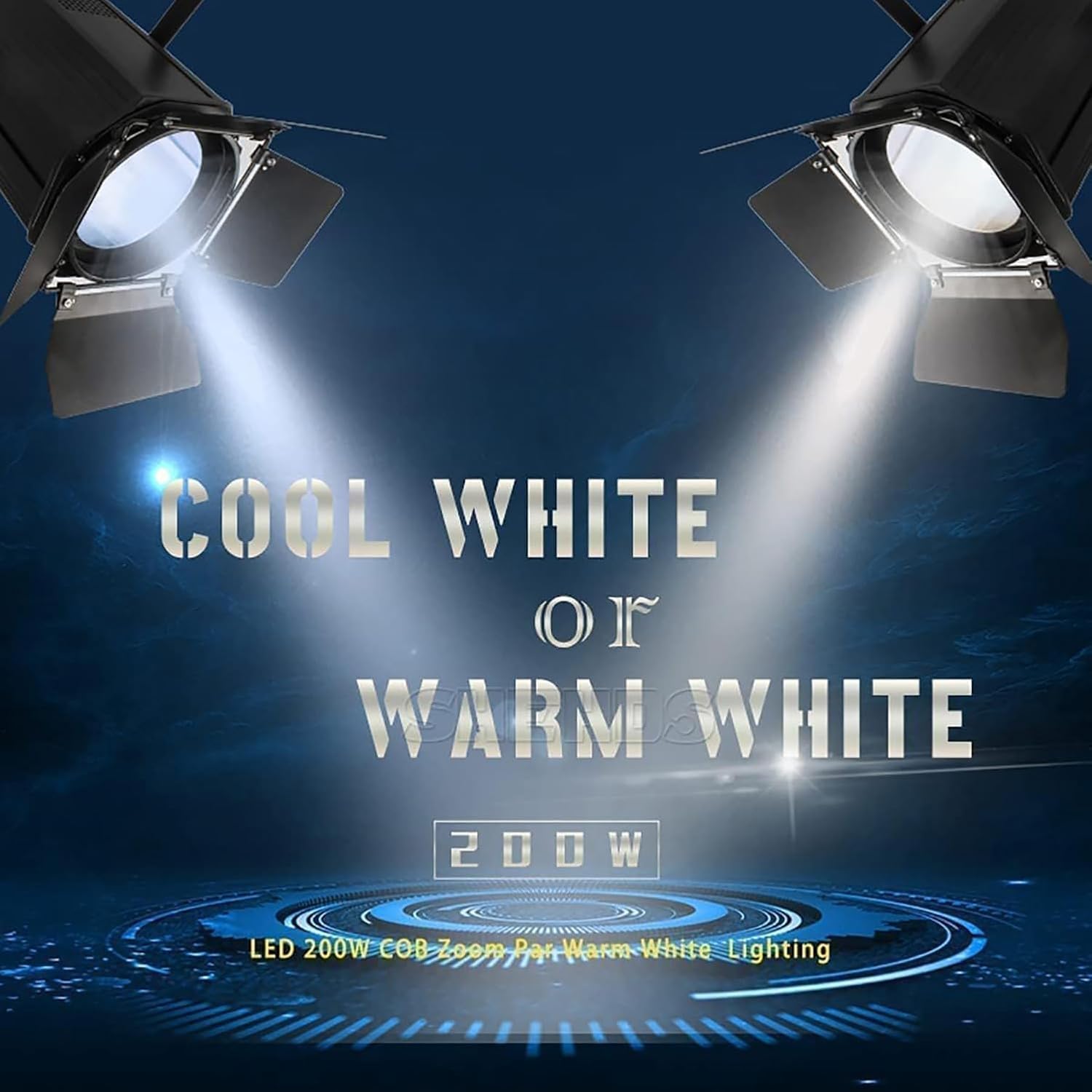 SHEHDS led par luces COB 200W proyectores de zoom lineal luces de lavado con la puerta del granero blanco cálido (3000K) y blanco fresco (5700K) luz de escenario DMX512 sonido activado DJ luz o teatro
