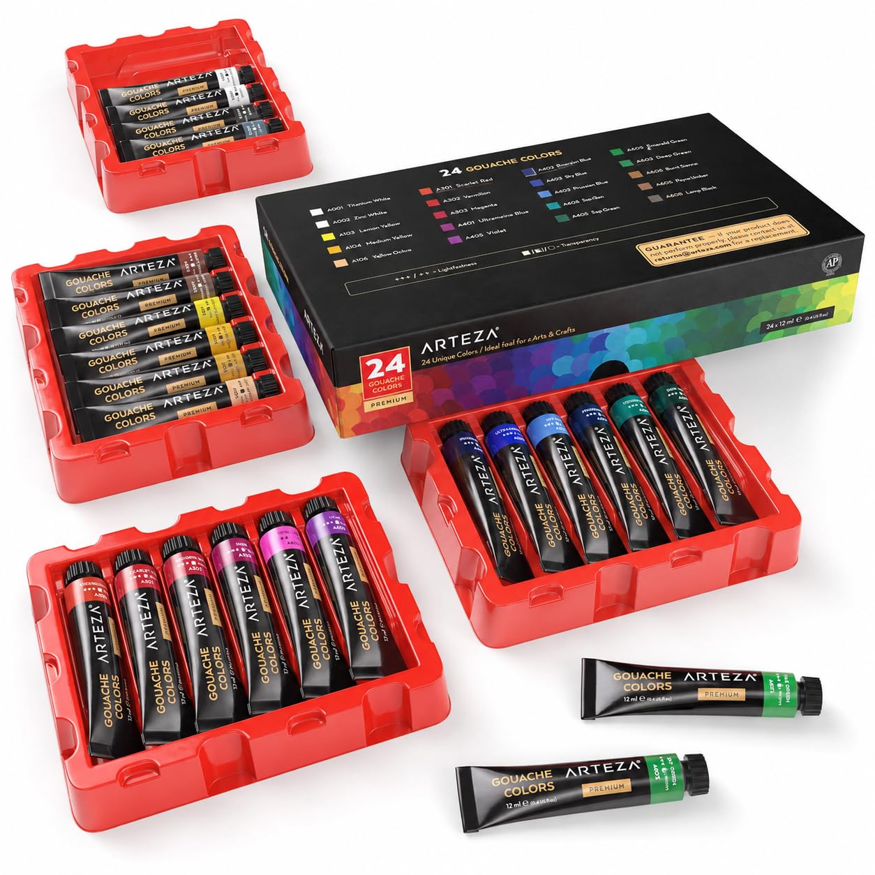 Gouache Paint, Set of 24, 12ml/0.4 US fl oz Gouache Paint Tubes, Gouache Set for Adults a…
