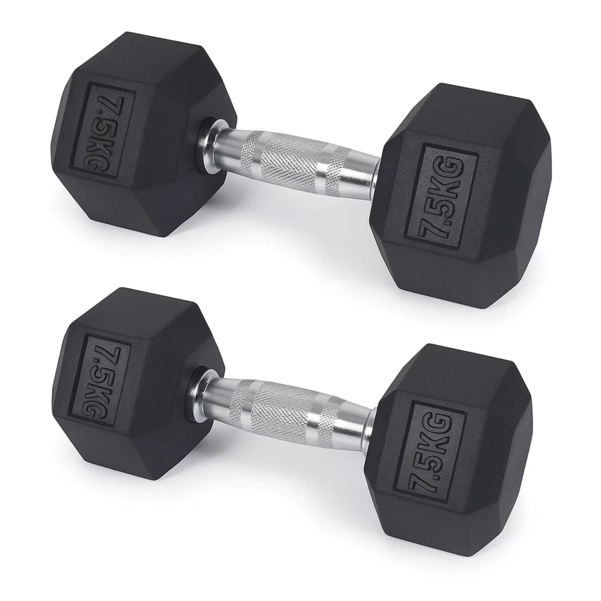 Hex Dumbbells Set – Rubber Encased Anti-Roll Hand Weights with Chrome Handles for Strength Training, Weightlifting & Home Gym – Single or Pair – 2.5kg to 20kg (Pair 7.5kg / 16.5lbs)