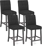 Giantex Modern Charcoal Grey Bar Stools, Set of 2, 24.5" Fabric Bar Chairs with Back, Footrest & Solid Wood Legs, Upholstered Wood Barstools for Kitchen Island, Home Bar, Cafe