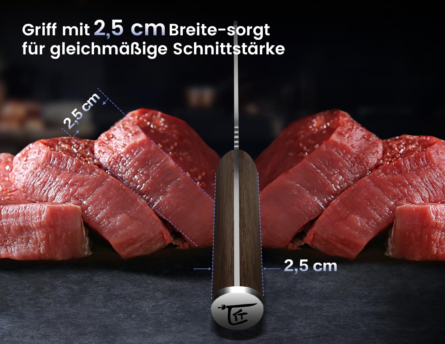 Metzgermesser, Kochmesser mit Kräuterstripper, Japanisches Küchenmesser aus Hochkohlenstoffstahl zum Hacken & Schneiden, Damastmuster, Griff aus Vollholz, Handl Ideal for Gift