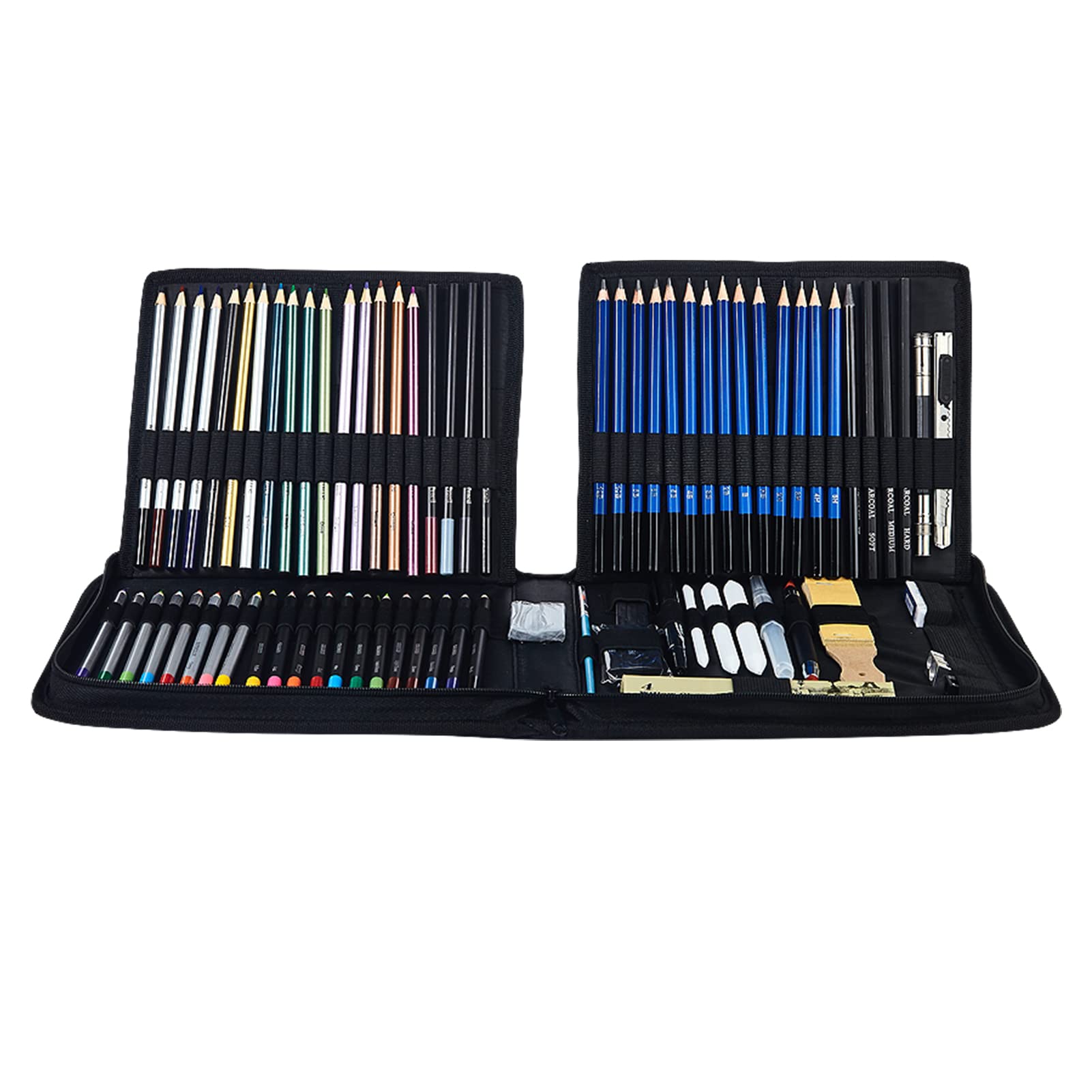 Ejoyous Set da 83 Matite da Disegno, Materiale Artistico, con Matite Colorate e Carboncino, Custodia Portatile con Cerniera, Quaderno da Disegno per Principianti, Studenti, Artisti (#2)