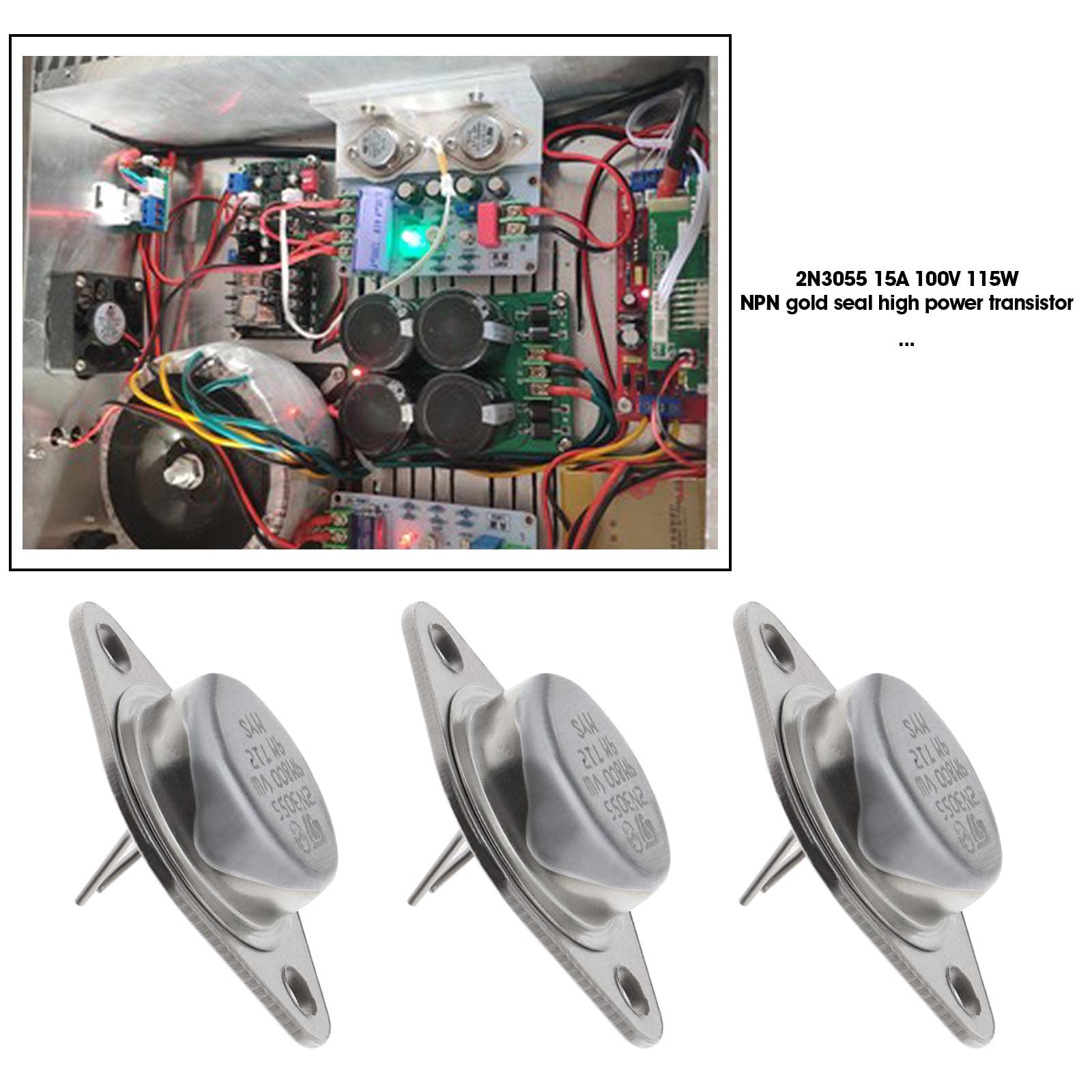 ECSiNG 10 Pezzi 2N3055 NPN Transistor Di Potenza 15A 100 V 115 W NPN Transistor Ad Alta Potenza 2N3055 Transistor Per Circuiti Di Alimentazione In Serie E Controller Di Spegnimento