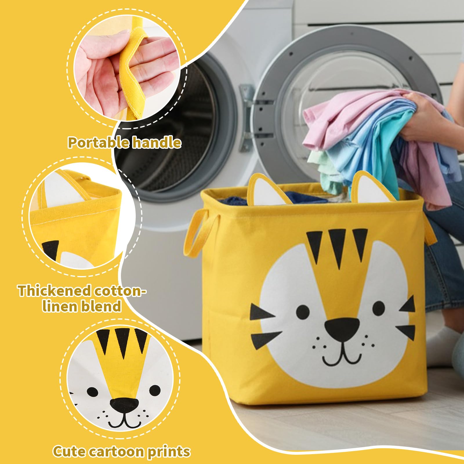 12.6" Laudry Hamper con Maniglia, Canvas Fabric Lightweight Cesta Portabiancheria, Cesto Giochi Bambini, Pieghevole Rotondo Storage Basket per Camera da Letto 2 Pezzi