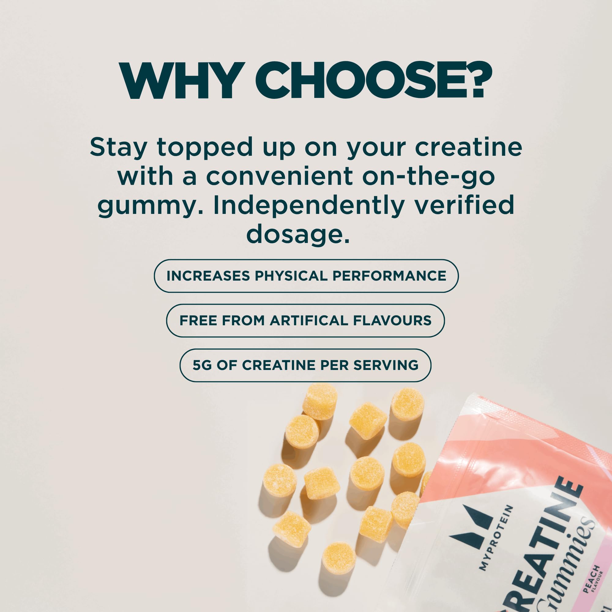 Myprotein Creatine Gummies, 5g Creatine Monohydrate per Serving, Peach, 90 Count, 18 Servings, Chewable Post/Pre Workout Strength & Recovery Sports Nutrition Supplement, Vegan, Non-GMO — Amazon image 3