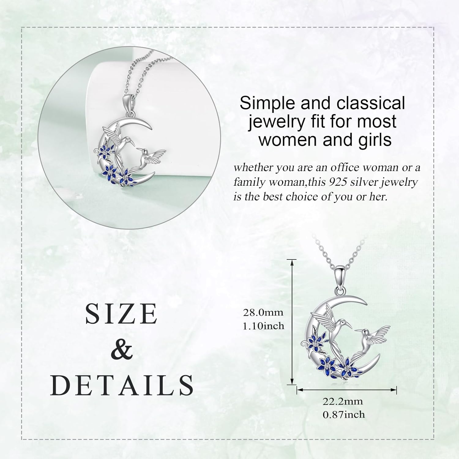 VONALA Hummingbird Necklace 925 Sterling Silver Flowers Bird Pendant Hummingbird Necklaces for Women - Image 5