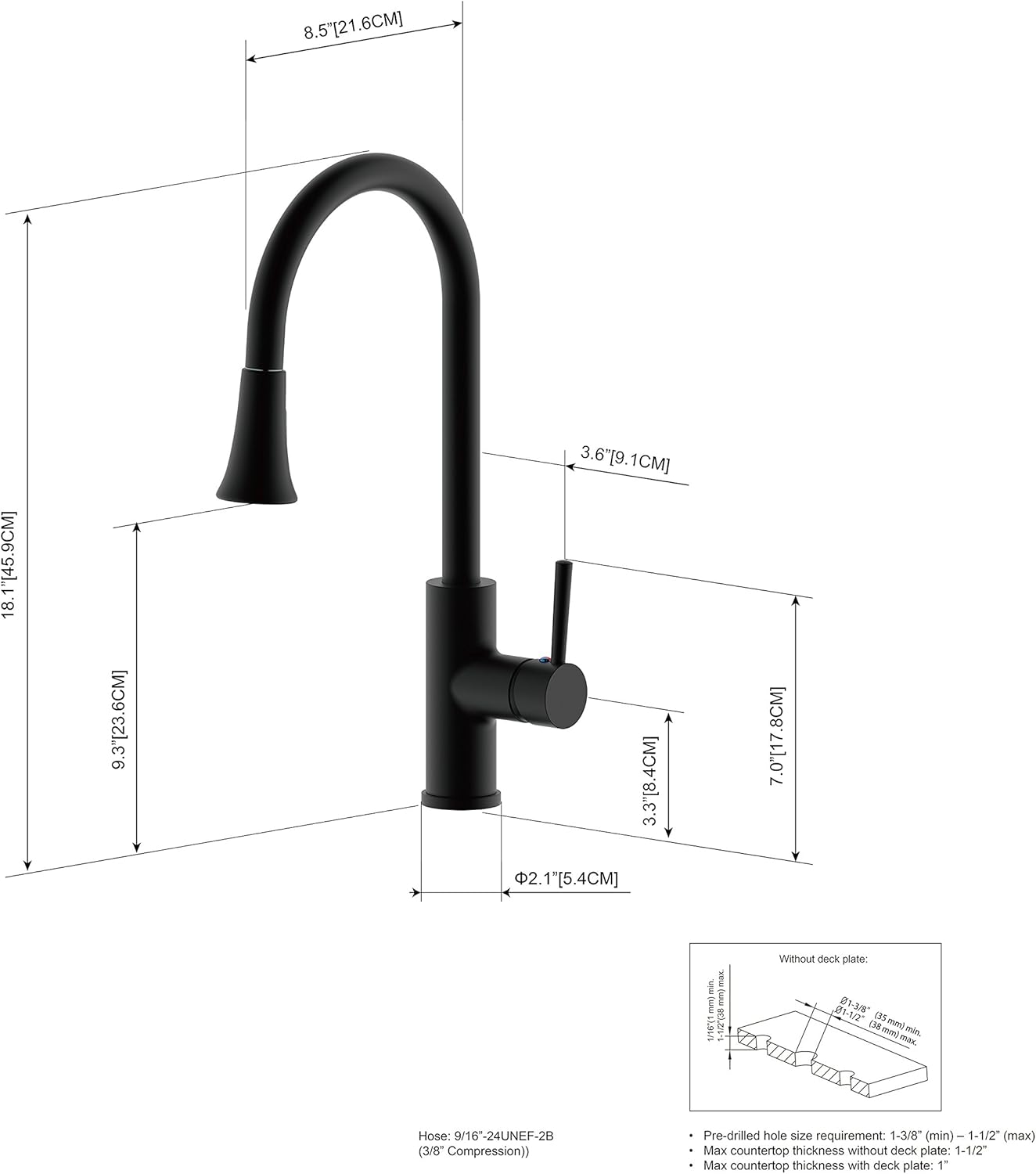 Buy 1 get 1 🔥 Derengge FK-258-MT-CON Single Handle Pull Down Kitchen Faucet,Contemporary Style,1 Hole Installation,cUPC NSF,Matte Black Finished