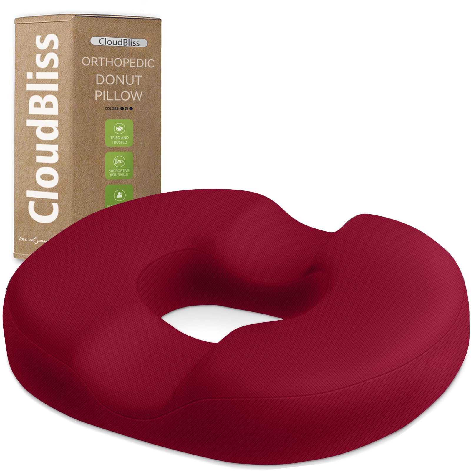 CloudBliss Donut Pillow Stadium Seat Cushion for Tailbone Pain Relief and Hemorrhoids, Memory Foam Seat Chair Cushion, Portable Seat Cushions for Bleachers, Car, Home &amp; Office