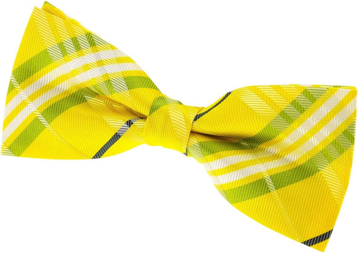 Retreez Classy Plaid Check Microfiber Men's Tie - Yellow And Grey Woven Design