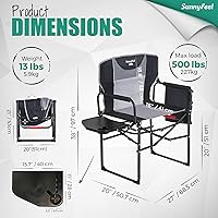 Vista 2 de SUNNYFEEL Silla de directores de campamento de gran tamaño de 500 libras resistente, silla plegable portátil con mesa auxiliar, bolsillo para playa