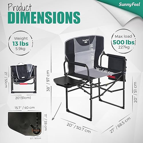 Miniatura 2 de SUNNYFEEL Silla de directores de campamento de gran tamaño de 500 libras resistente, silla plegable portátil con mesa auxiliar, bolsillo para playa,