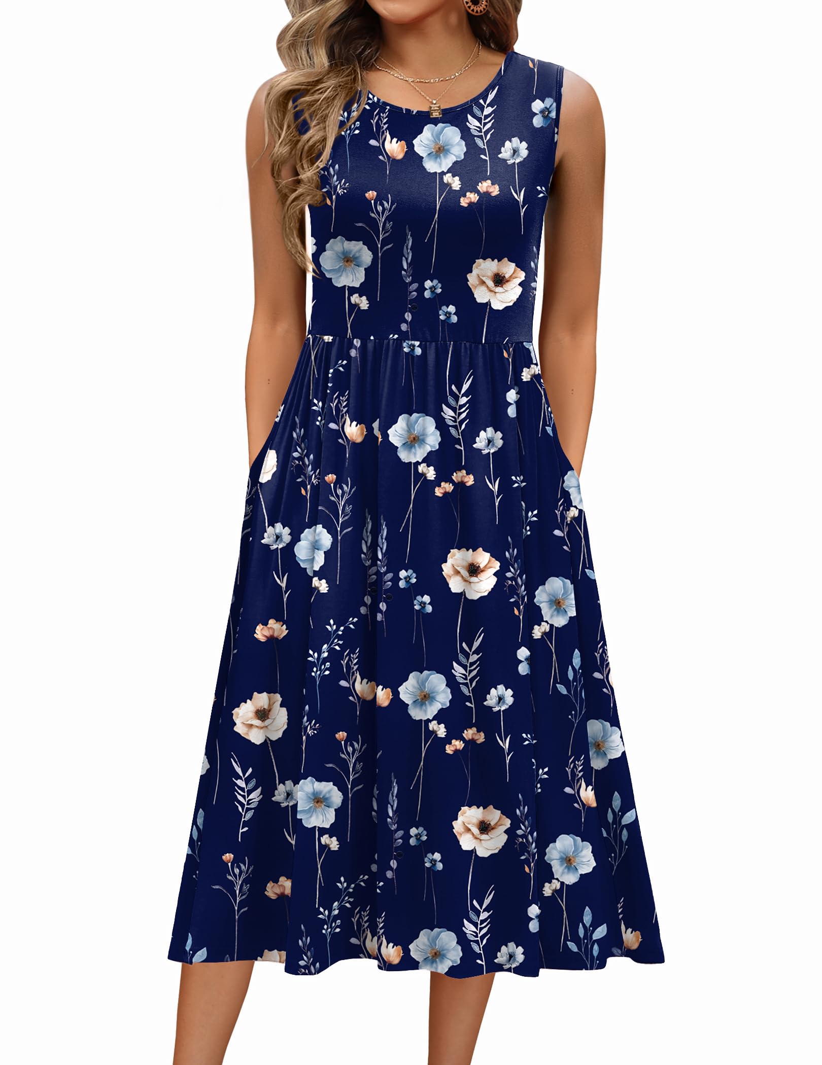 Zeagoo Women's Summer Tank Midi Dress with Pockets Floral Sleeveless A-Line Casual Loose T-Shirt Dresses Beach Sundress 2026