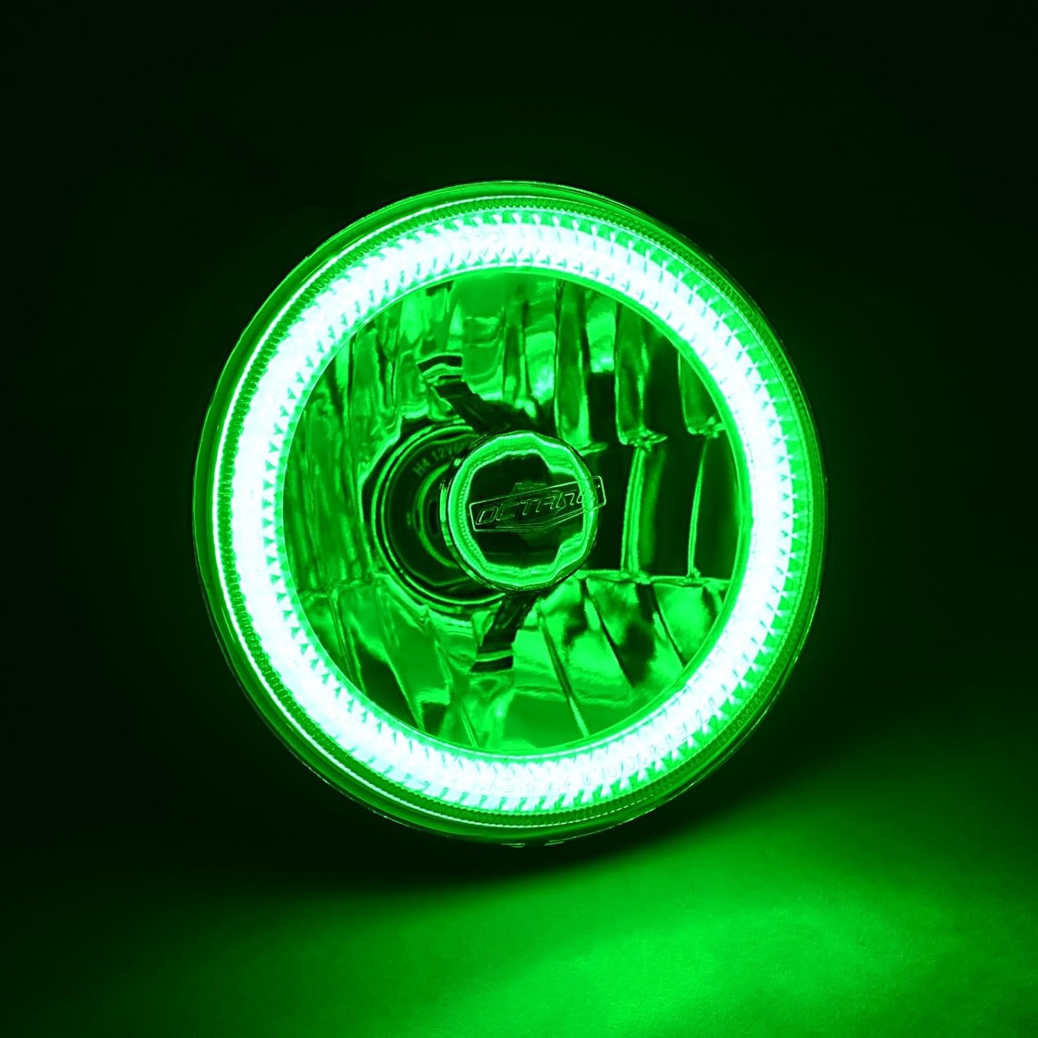 Octane Lighting 5-3/4" Round COB LED Halo Angel Eye Halogen Light Bulbs Metal Headlights Set (Green)