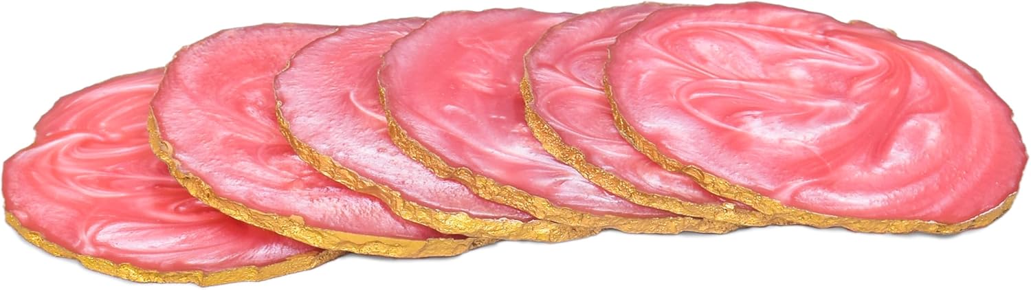 Resin Coaster for Coffee Table Decor, Morden and Stylish Drink Coaster Set for Dining Room, Living Room, Coasters Set of 6 (White)