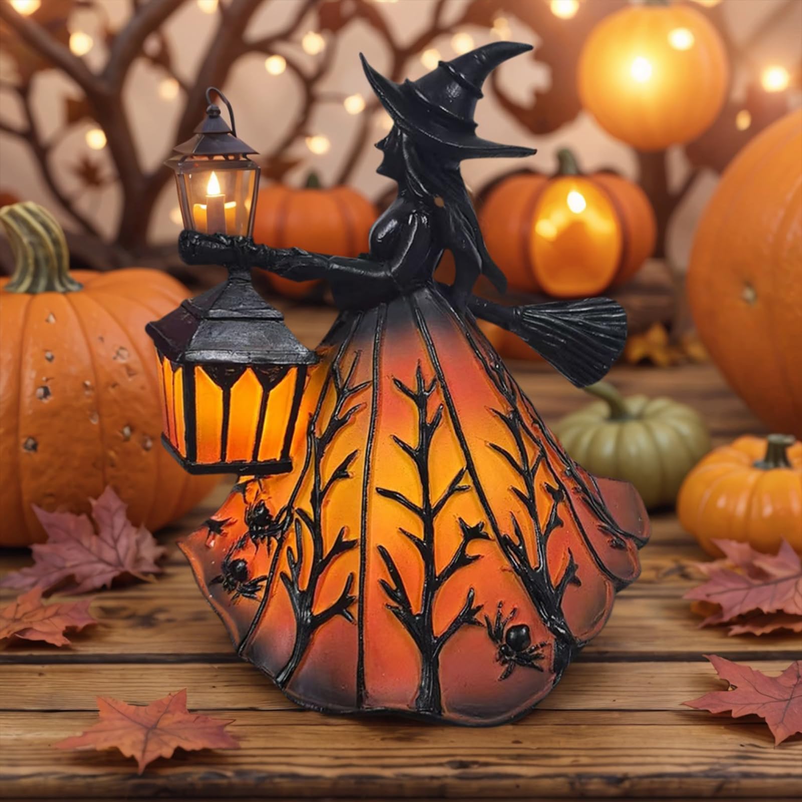 KOBONA Halloween Witch Lamp | Gothic Spooky Witch Decor with Holding Lantern | Spooky Decorative Standing Tabletop Figurine Night Light | Halloween Party Lighting Decorations for Outdoor