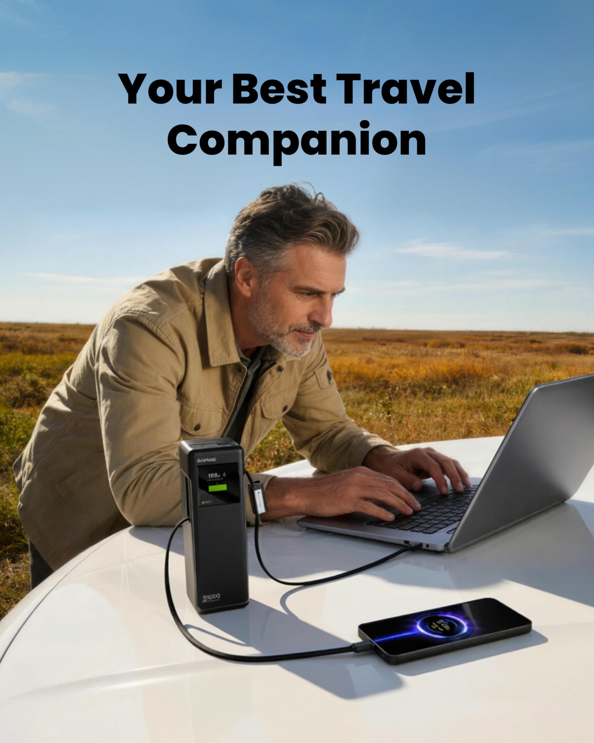SHARGE Laptop Power Bank 25000mAh, HyperTower 170W Total Fast Charging Portable Charger, 100W USB-C Power Bank with Built-in Cables, High Capacity Travel Battery Pack for MacBook, iPhone17, Galaxy S26 - 2