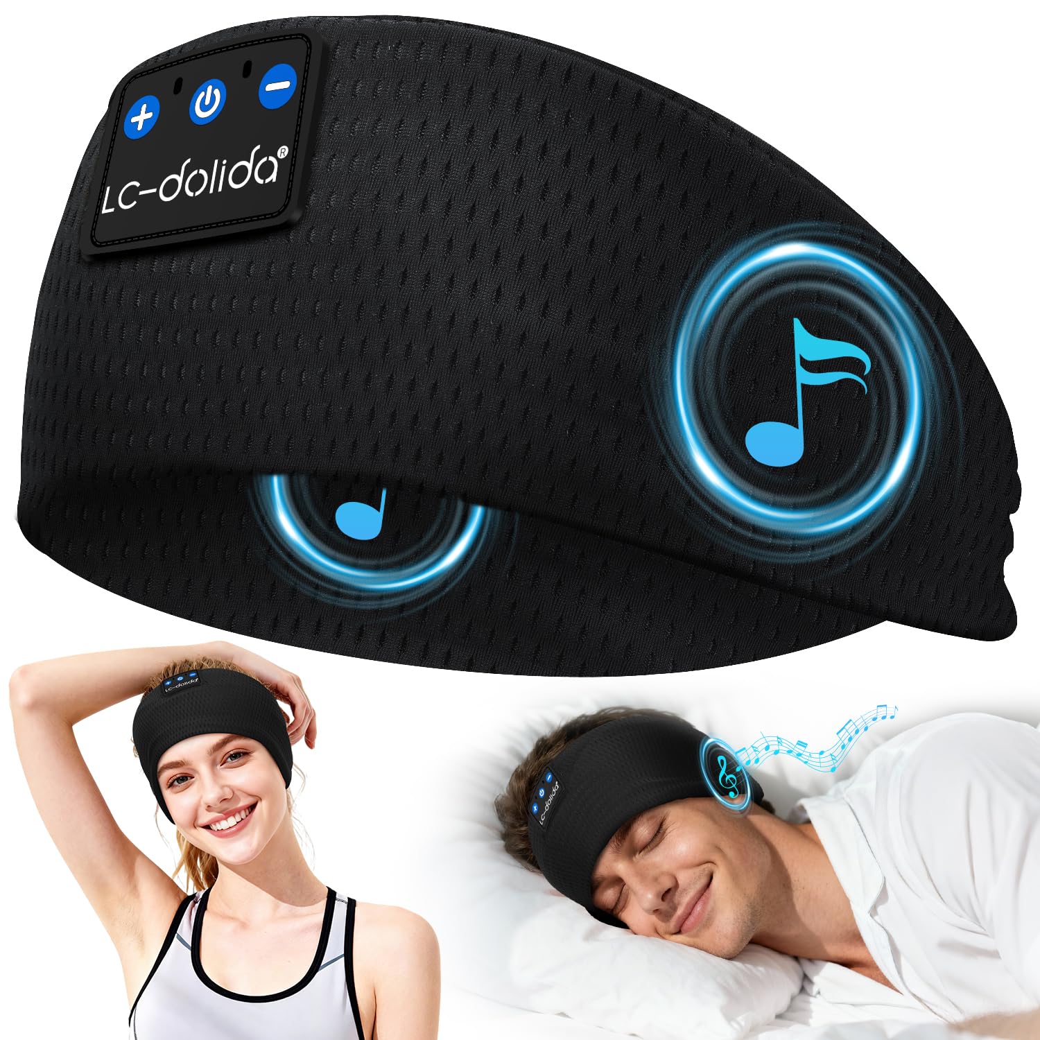 LC-dolida Schlafkopfhörer Bluetooth Stirnband Kopfhörer, Schlafkopfhörer Seitenschläfer Schlaf zum Kopfhörer 15+ Std Playtime Schlafstirnband mit HiFi-Stereo für Sport Training,Joggen,Yoga,Reisen
