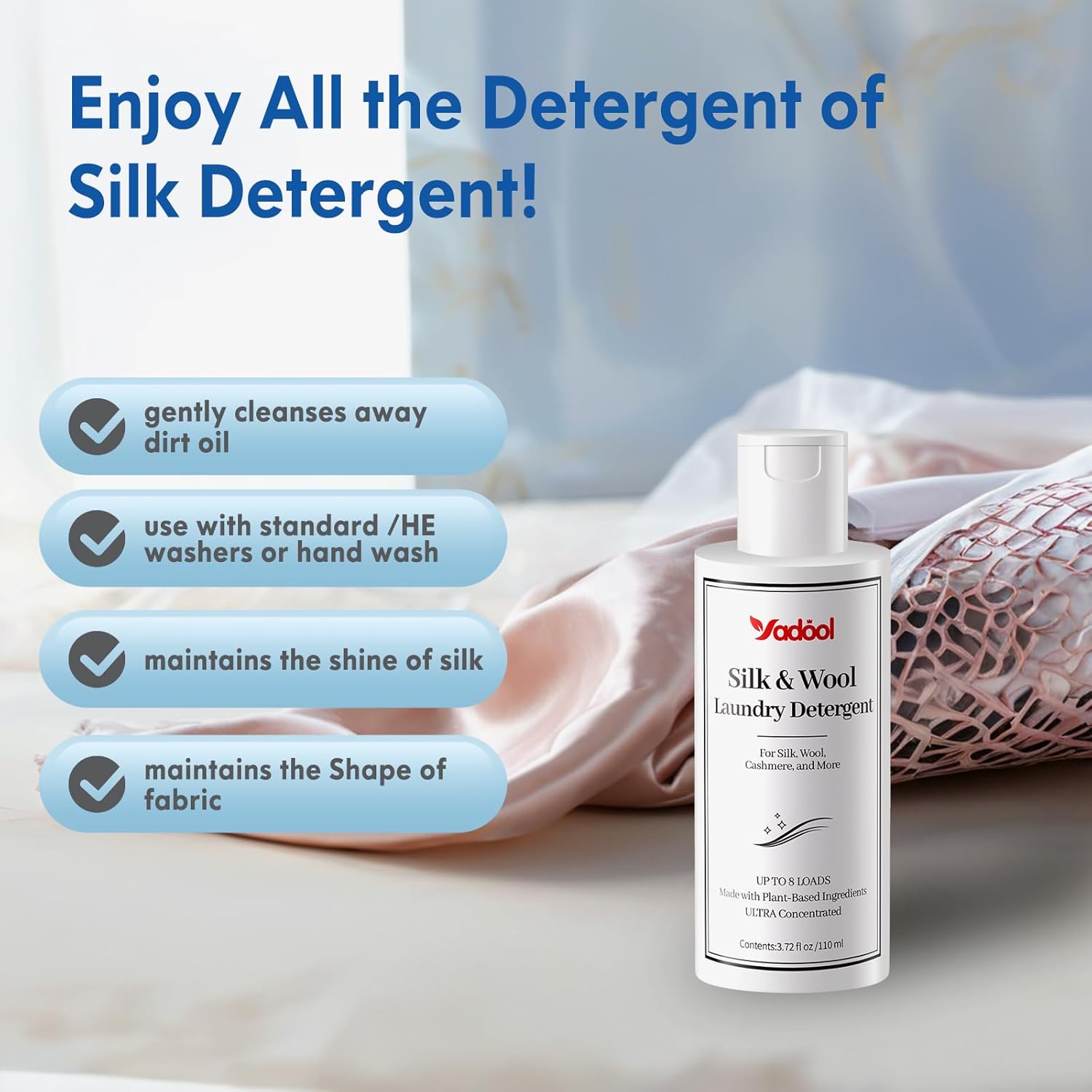 Silk & Wool Laundry Detergent, PH Neutral Cashmere Detergent, Double Concentrated Wash Shampoo for Silk, Wool, Cashmere, Gentle, Soft & Comfortable -3.72 Fl Oz/110ML - Image 5