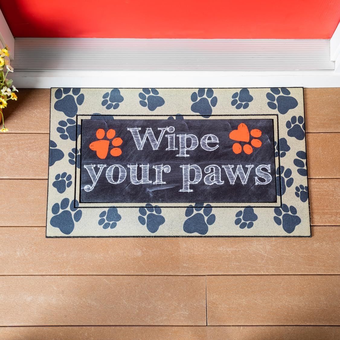 Evergreen Flag Paw Print Flocked Sassafras Switch Mat Tray, Front Door Mat Tray for Sassafras Interchangeable Doormat Inserts, 30 x 18 inches