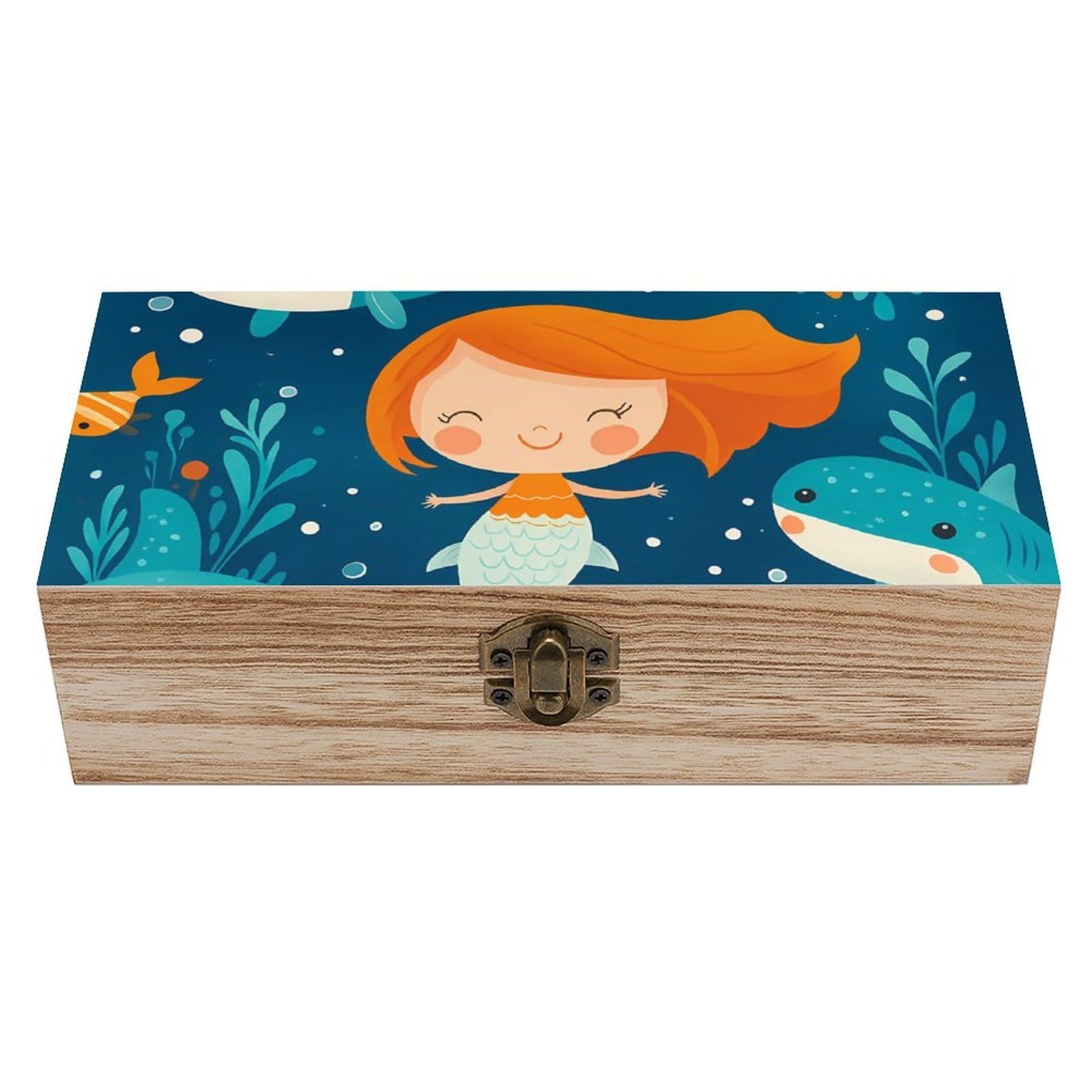 HLBSDM Cartoon Mermaid Retro Wooden Storage Box Jewelry Art Gift Boxs Decorative Keepsake Boxes