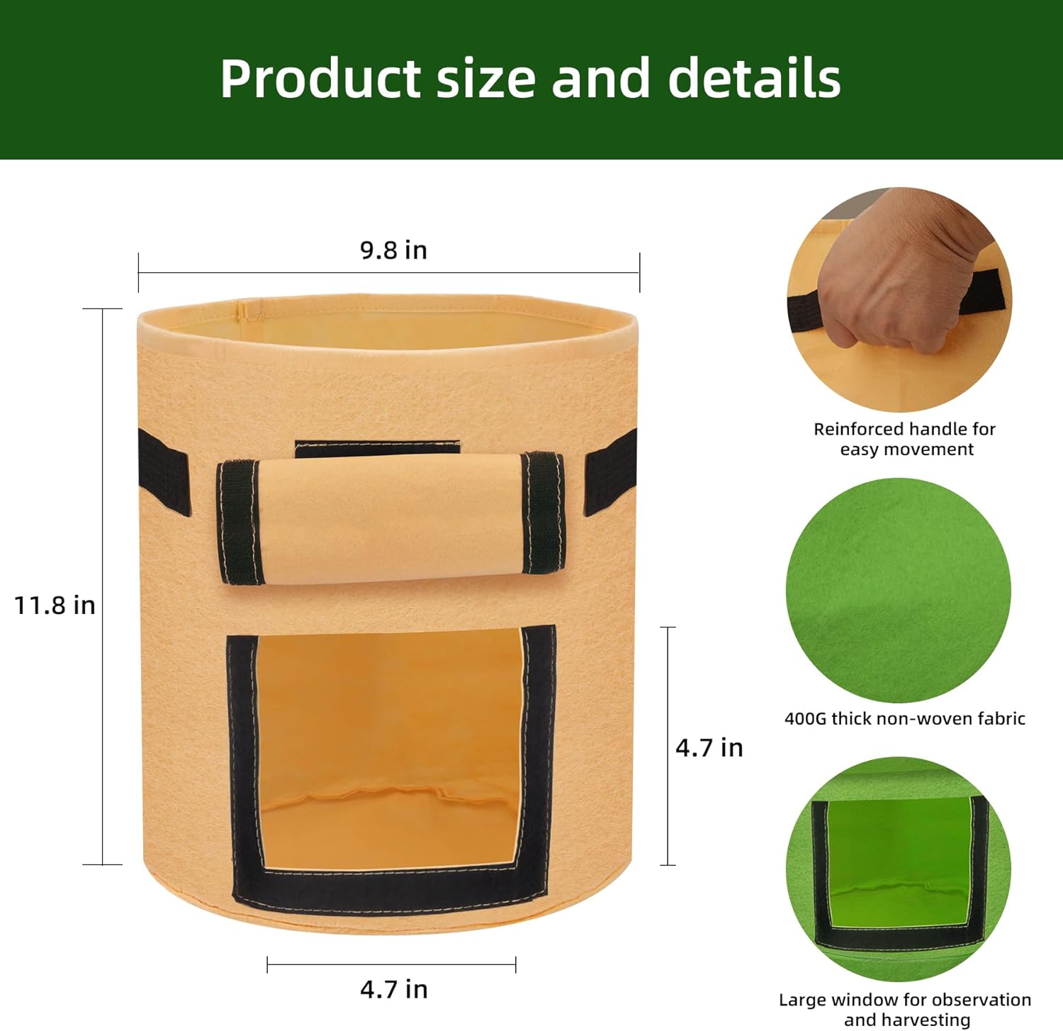 2-Pack 5 Gallon Potato Grow Bags, Garden Planting Bag with Reinforced Handle,Thickened Nonwoven Fabric Pots for Tomato, Potato Vegetable and Fruits - Image 5