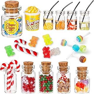 Gnome Accessories, Miniature Christmas Sweets and Drinking Set with Lolli Gummy Bears for Christmas Market, Mini 1:12 Candy Stands, Christmas Gnome Accessories for Gnome Door, Dollhouse Decoration