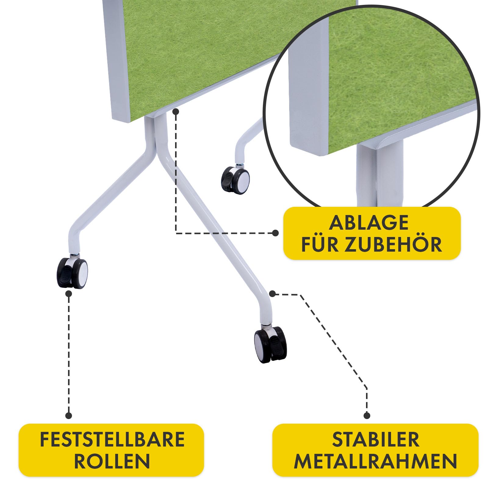 OfficeMarshal Moderationwand Doppelseitig 80 x 120 cm Präsentationstafel mit feststellbaren Rollen - Filztafel Pinnwand - Stabiler Metallrahmen - Giant (Grün)