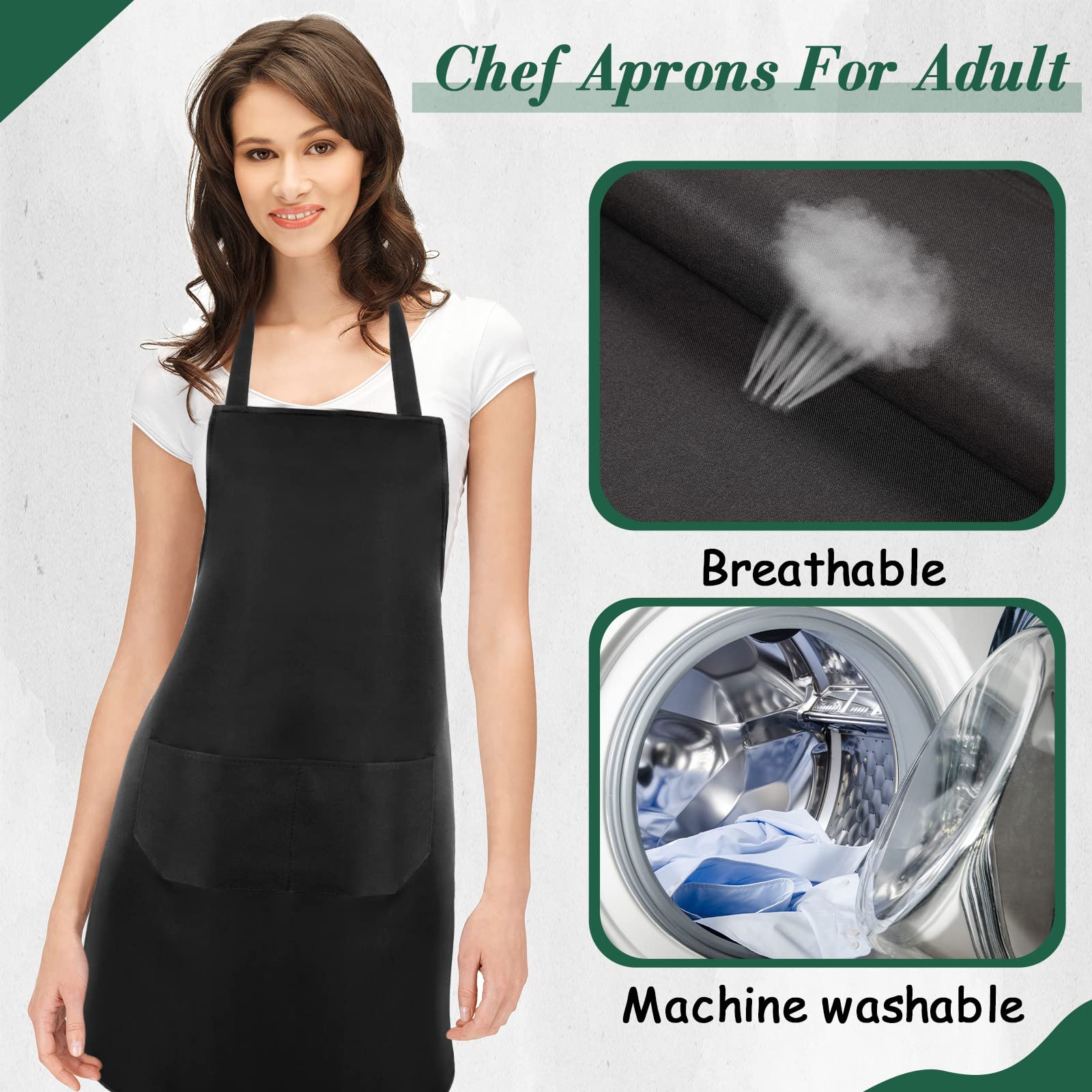 Geosar 20 Pcs Unisex Chef Aprons for Men Adjustable Bib Apron with 2 Pockets Cooking Aprons for Women for Kitchen Restaurant Coffee House Home School Gardening Baking BBQ - Image 3