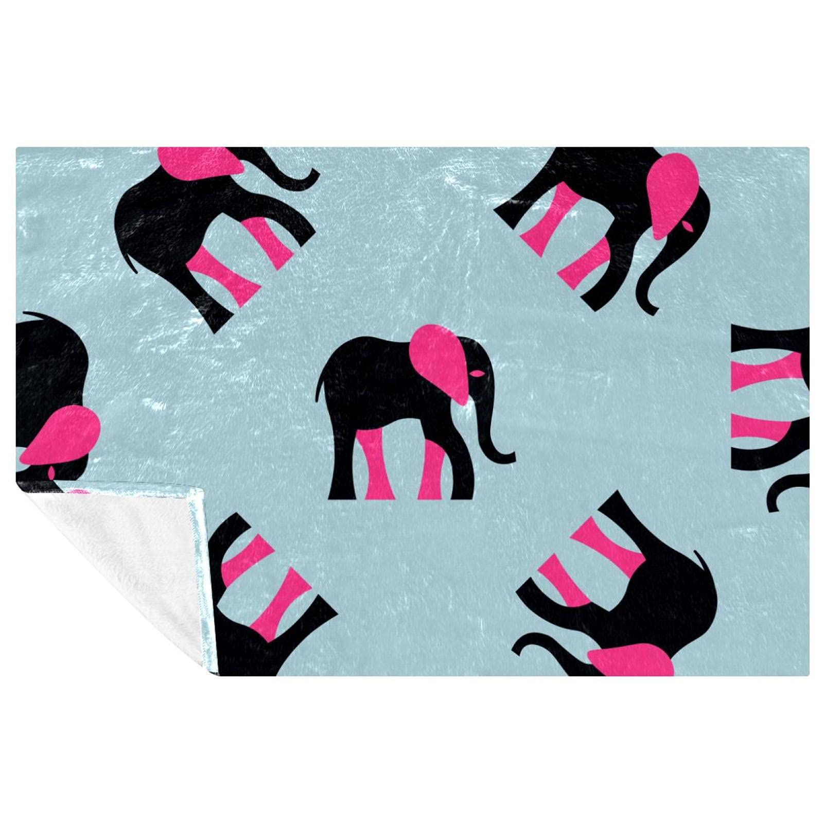 Couverture éléphant bleu 150x100 cm douce et chaude pour lit et canapé
