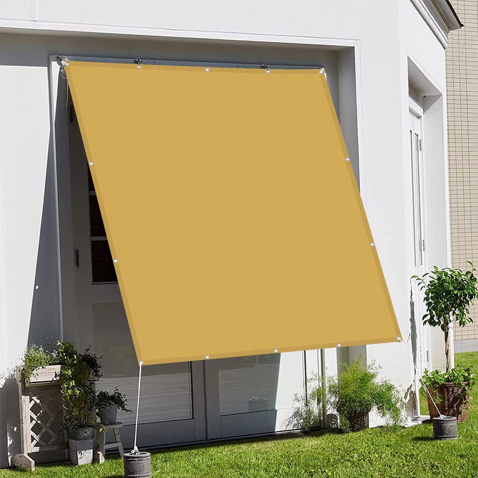 Voile d'ombrage imperméable pour terrasse et camping ombragé en toile jaune sable