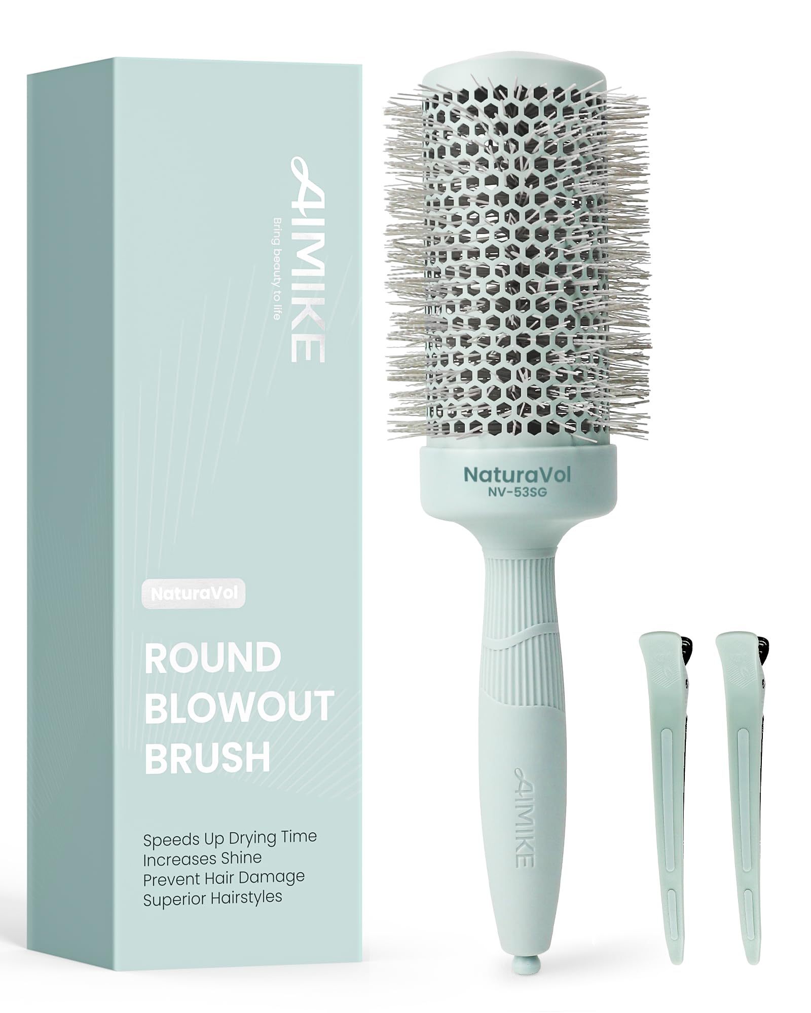 AIMIKE NaturaVol Rundbürste 53 mm,Professionelle Rundbürste zum schnellen Föhnen & Stylen,Für Volumen, Glanz & geschmeidiges Haar ohne Ziepen,Salon-Ergebnis auch zuhause (73mm Einschließlich Borsten)