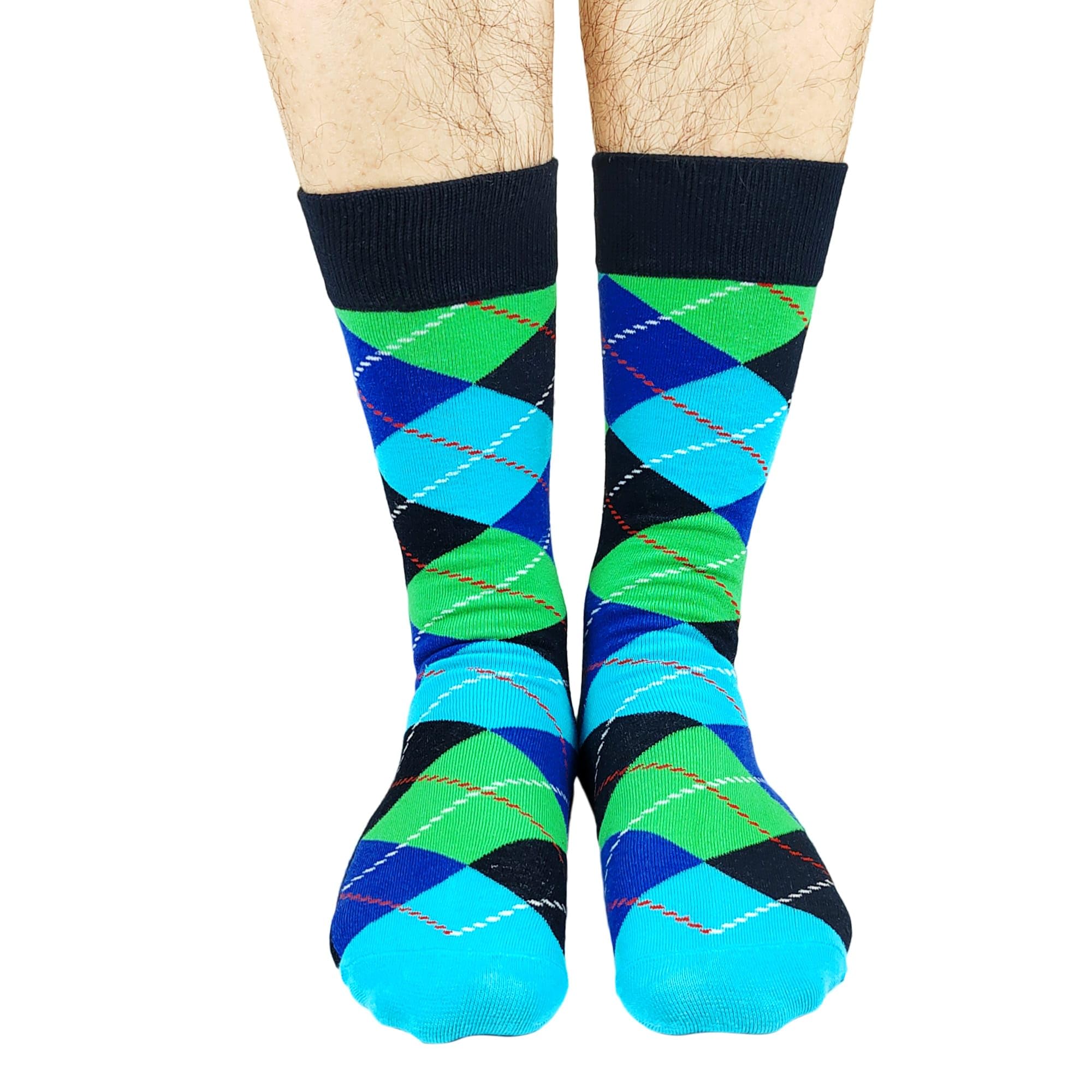 Calcetines de vestir para hombre, diseño de rombos, color negro, divertidos, coloridos, novedosos, calcetines de algodón con patrón loco, paquetes a granel, talla 8-12