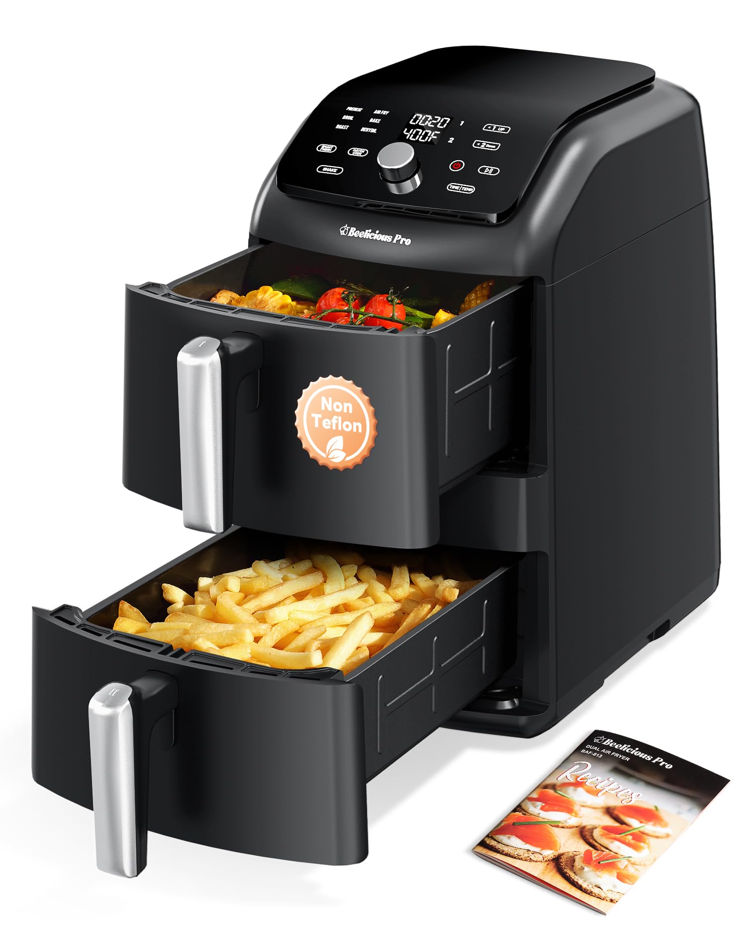 Photo 1 of ***FACTORY SEALED***
12QT Large Double Air Fryer, Family-Size Dual Airfryer with 2 Baskets, SyncHeat Even Heating, Stacked Compact Design, Smart Finish & Match Cook, PFAS-Free Nonstick, Dishwasher-Safe, Black
